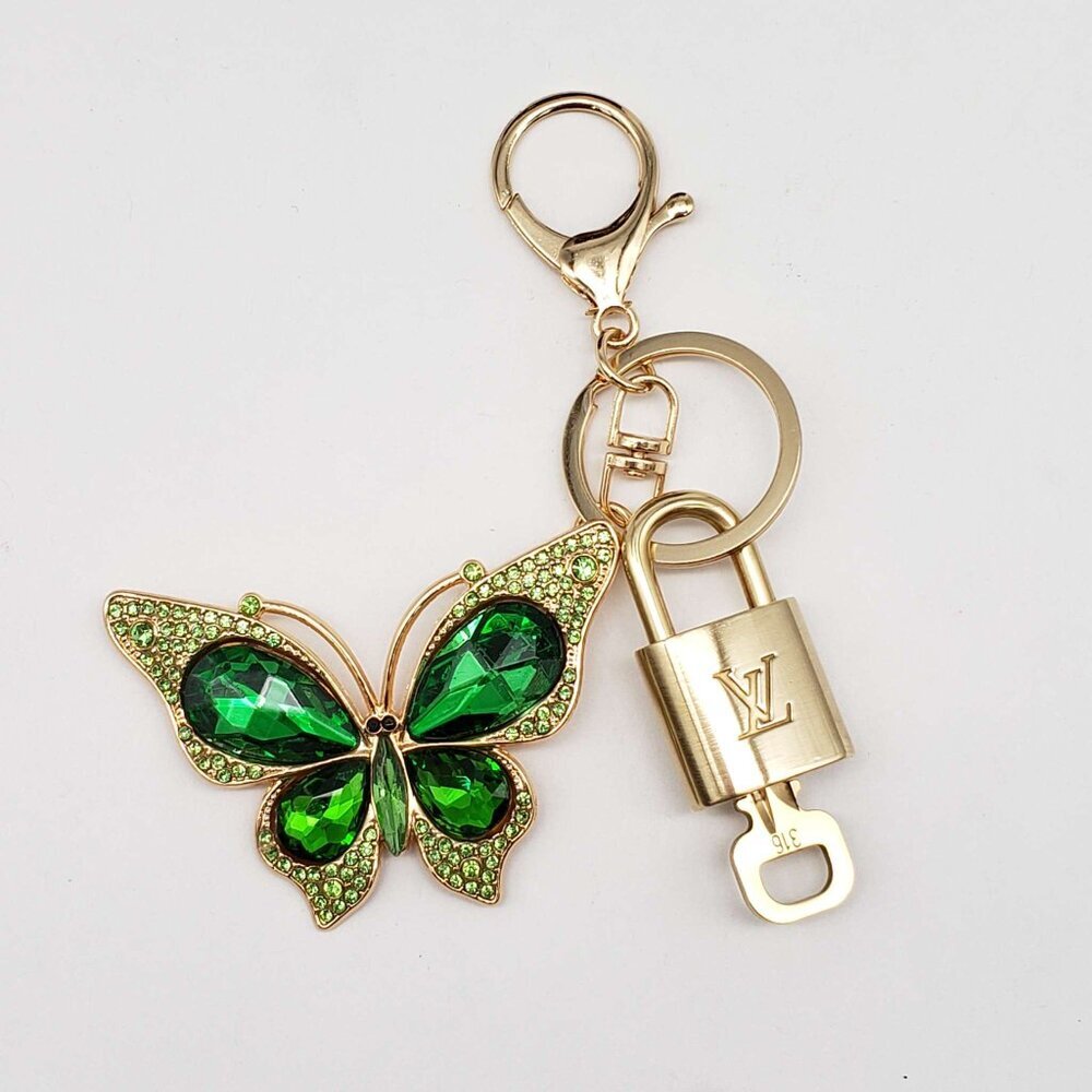 Authentic Louis Vuitton Gold Lock 🔒 Keychain Bag Unbranded Butterfly Charm LV